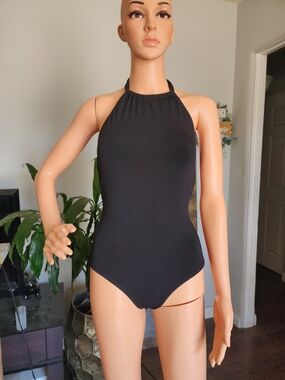 Source Unknown Black Halter One-Piece Swimsuit